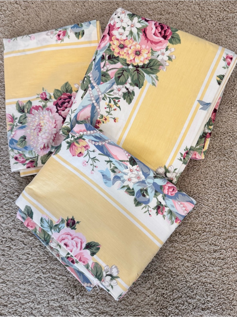 Croscill vintage Princess Blouson fiesta floral Stripe 3 pieces drapes &valance